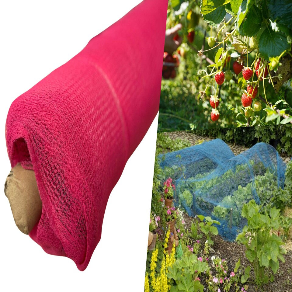 image 1 of Pegdev Pink Strawberry Netting UV Mesh for Fruit Plants Birds Away 20m