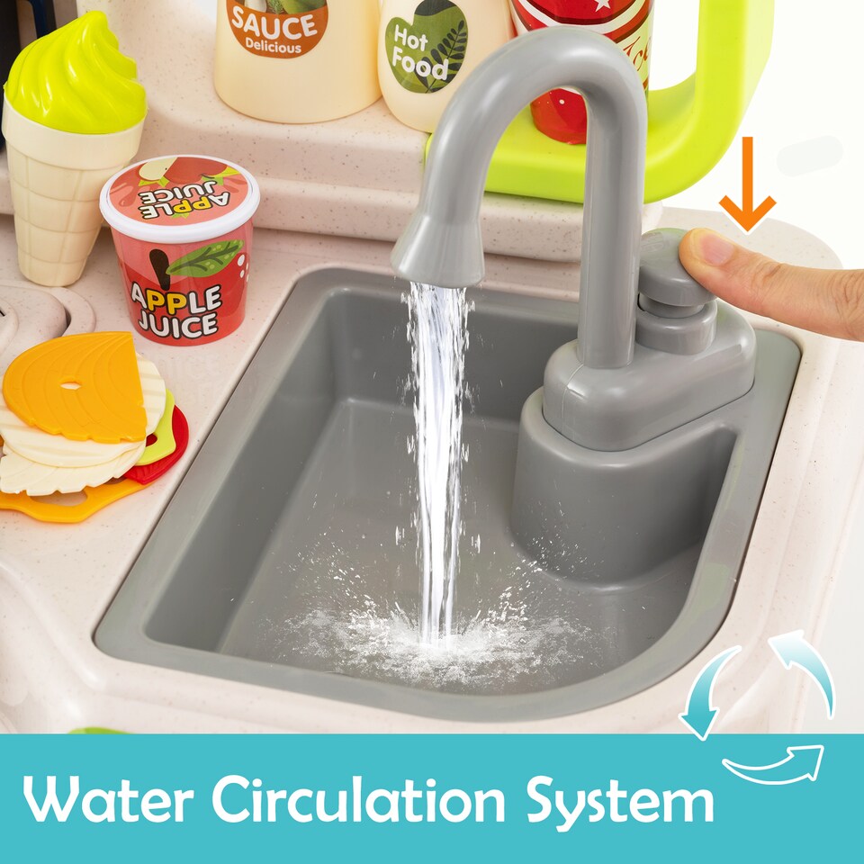 image 1 of COSTWAY Kids Kitchen Playset Pretend Play Kitchen with 95 PCS Accessories-Blue