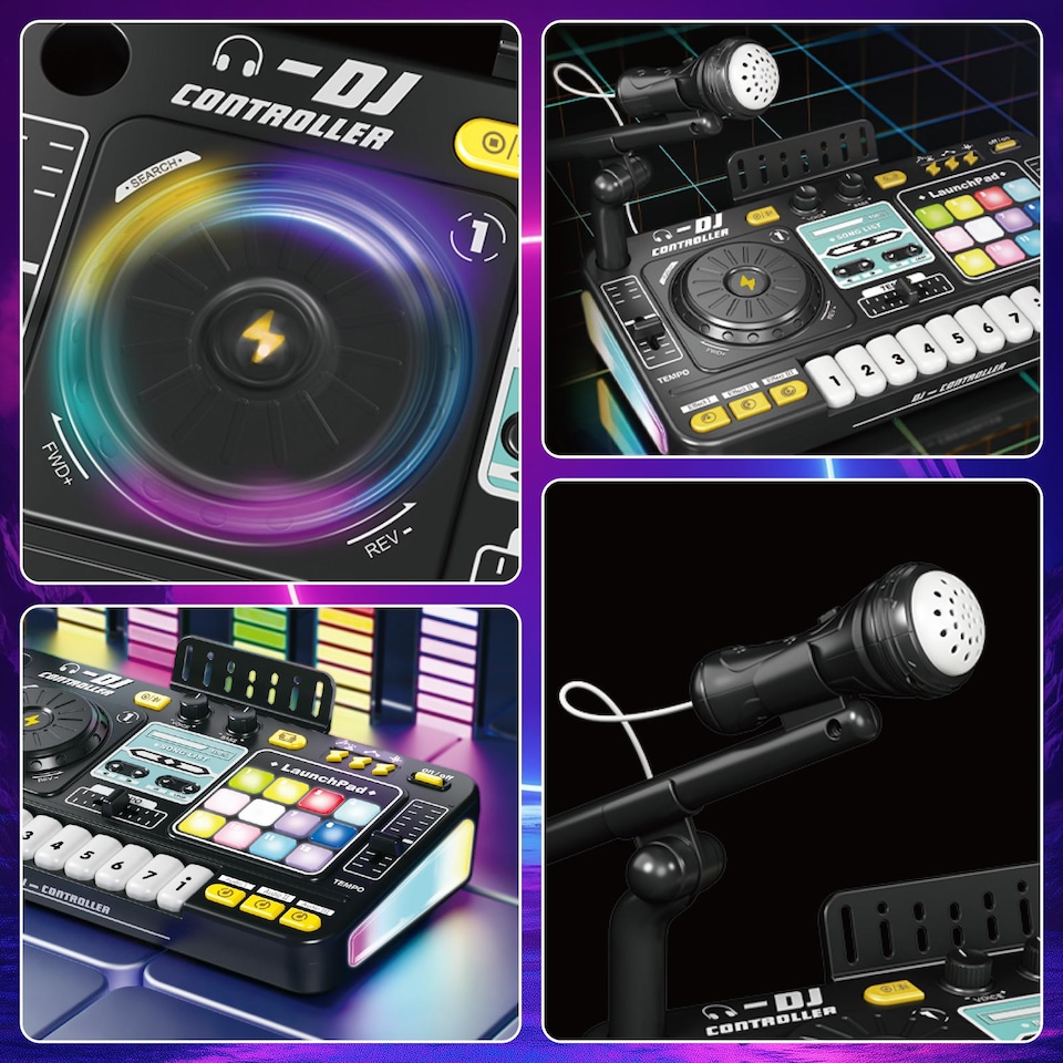 image 1 of Kids DJ Music Mixer Table Set – Interactive Musical Toy with Microphone, Disco Lights & 100+ Sounds