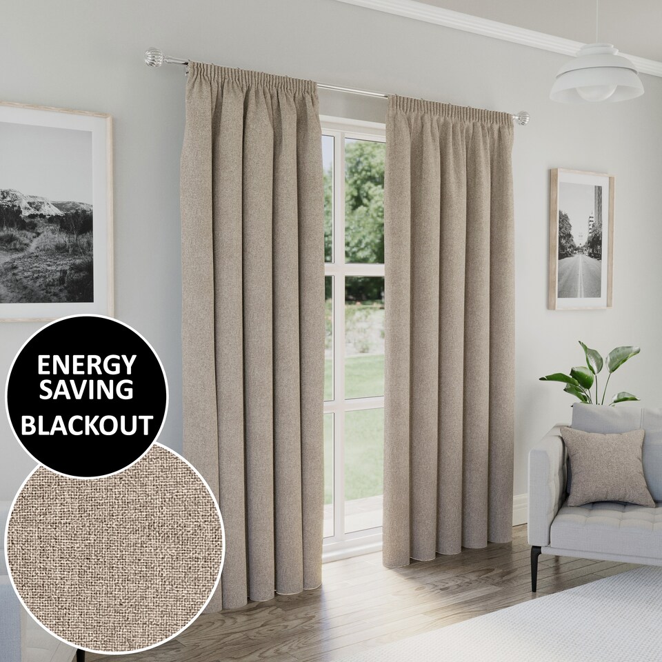 image 1 of Enhanced Living Dallas 100% Blackout Thermal Natural Curtains with 3" Tape Top Header (PAIR) - 46x72 inch (117x183cm)