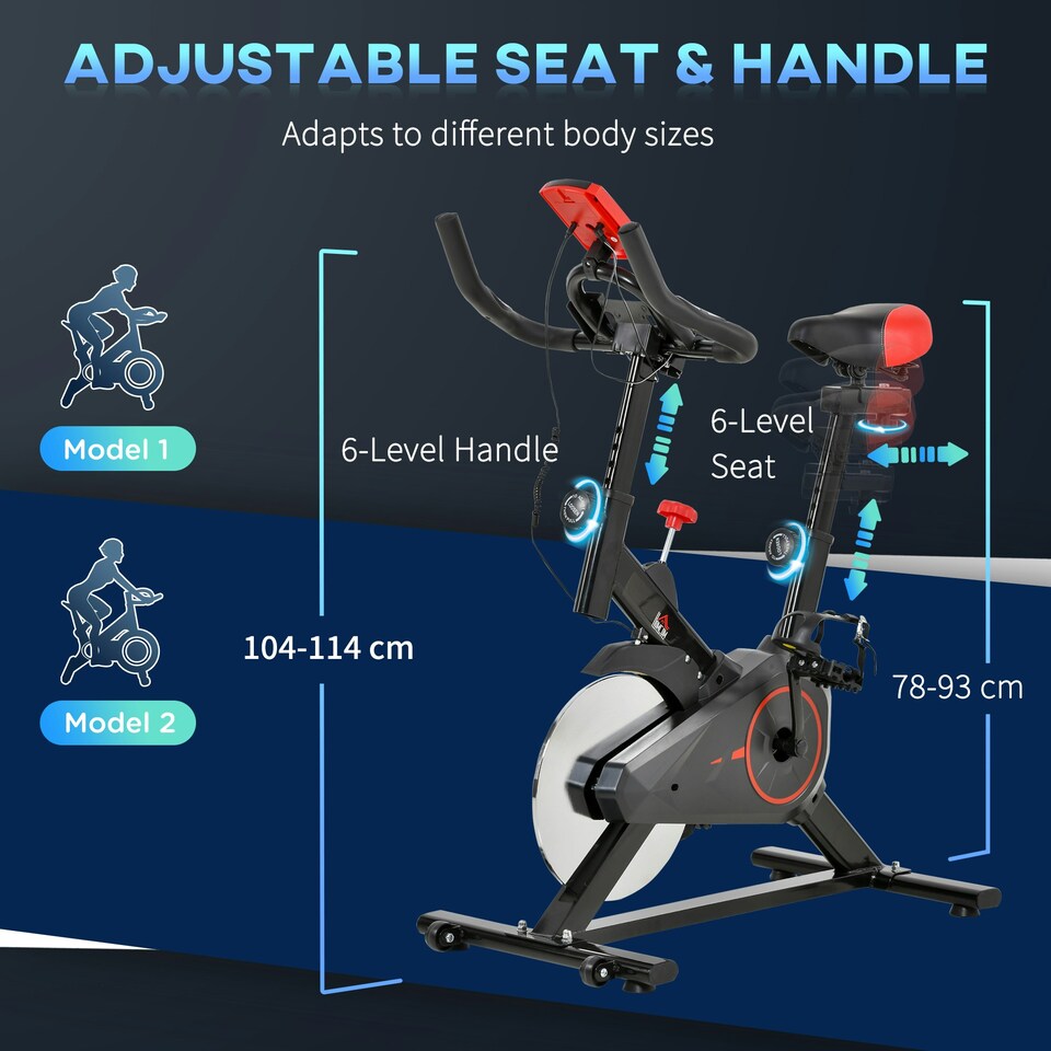 image 1 of HOMCOM Indoor Exercise Bike with Adjustable Height, Resistance