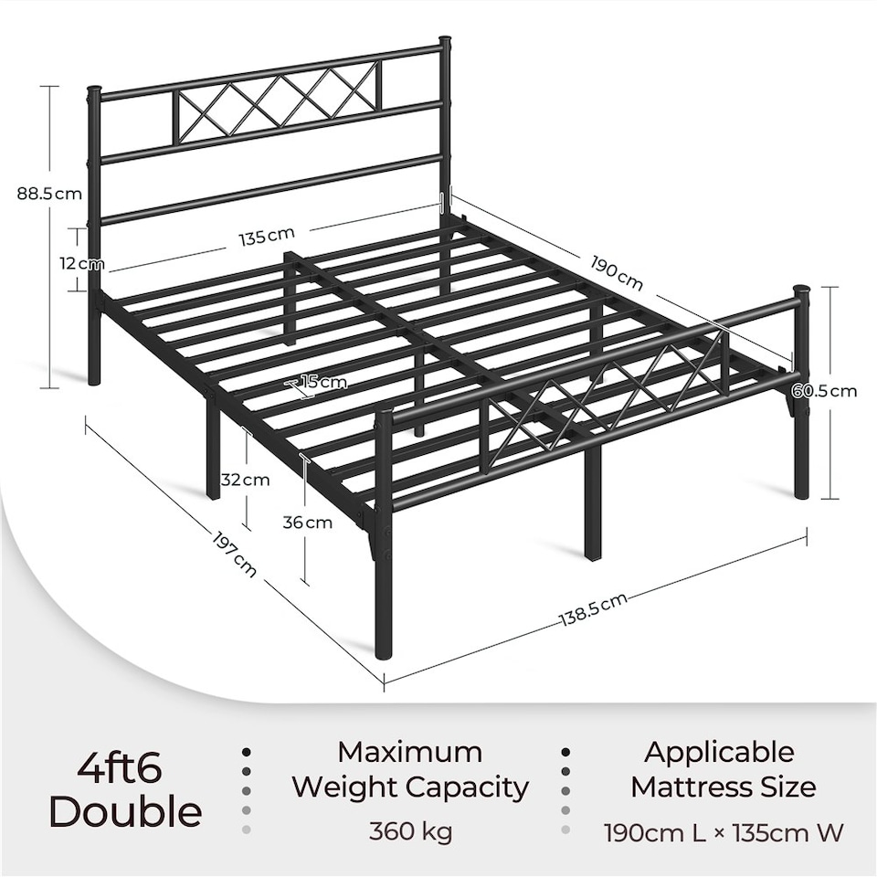 image 1 of Yaheetech 4ft6 Double Metal-Framed Bed Base with Storage Black