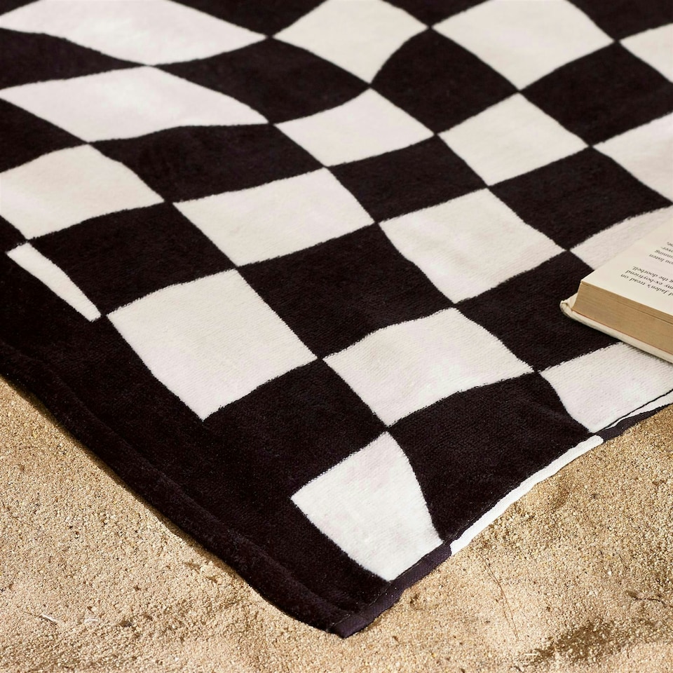 image 1 of Catherine Lansfield Checkerboard Black Beach Towel | Black