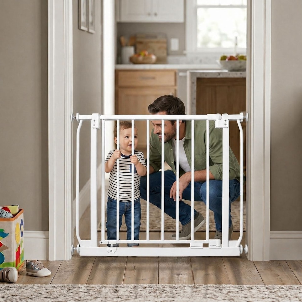 image 1 of Safetots Elite Pressure Safety Gate, 197cm - 206cm, Matt White, Pressure Fit Stair Gate, Baby Gate for Doors Hallways and Spaces, Safety Barrier, Easy Installation