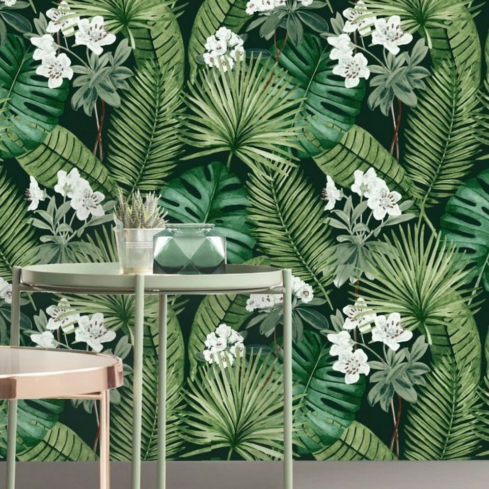 image 1 of Muriva Eden Leaves Wallpaper - Black - 32.8ft x 53cm Black