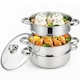 image 1 of 3 Tier Stainless Steel 22cm Steamer Pot Pan Cooker Set Glass Lid Cook Food Uk