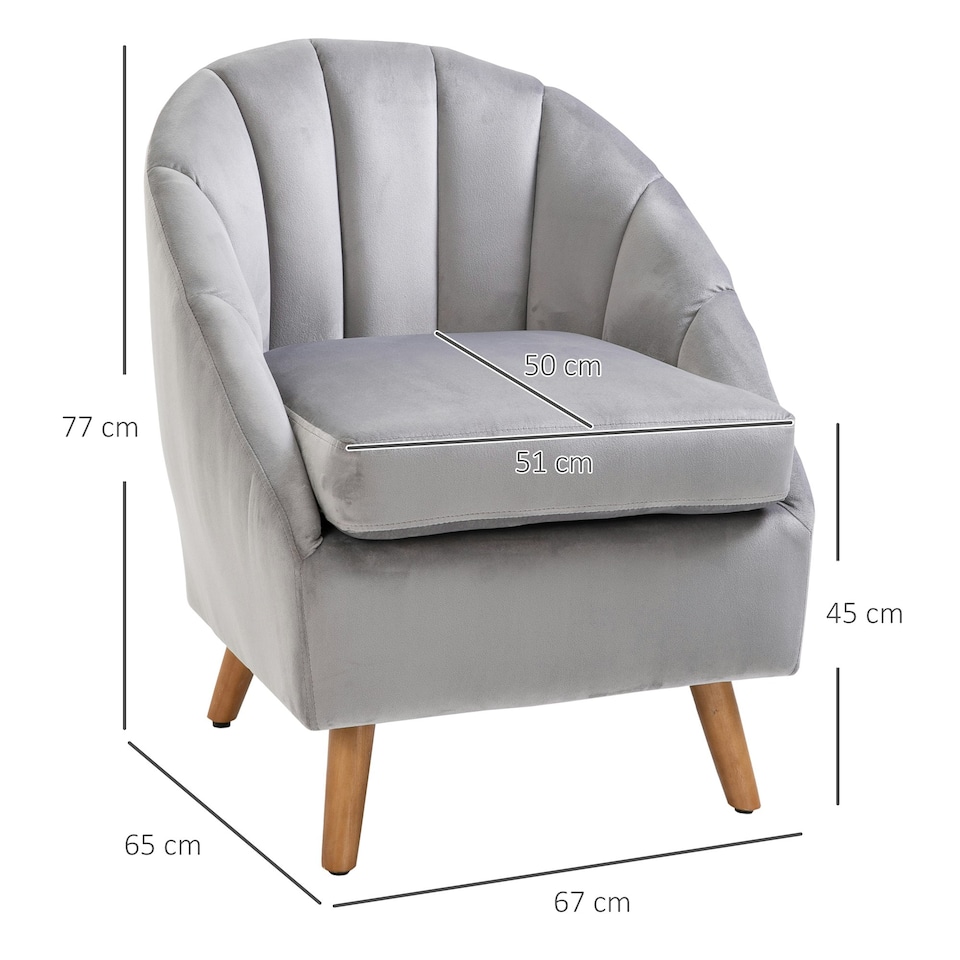 image 1 of HOMCOM Velvet Fabric Single Sofa Accent Chair Solid Wood Leg Upholstered Grey