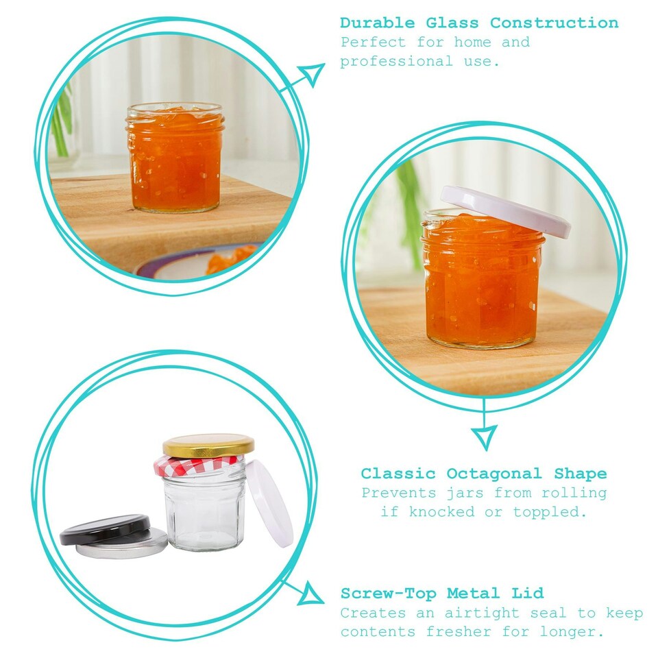 image 1 of Argon Tableware Glass Jam Jars with Lids - 90ml - Pack of 6