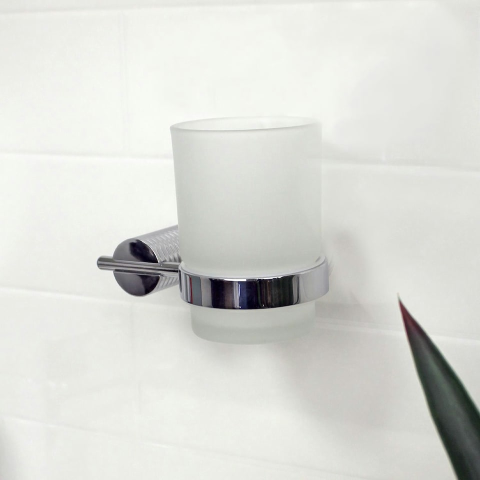 image 1 of Showerdrape Vitality Chrome Stainless Steel Wall Mounted Frosted Glass Toothbrush Holder