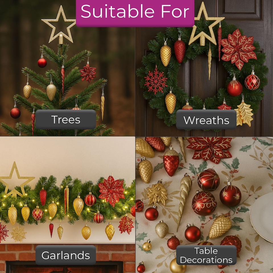 image 1 of Neo Large 110PCS Christmas Tree Bauble Ornaments Set | Red