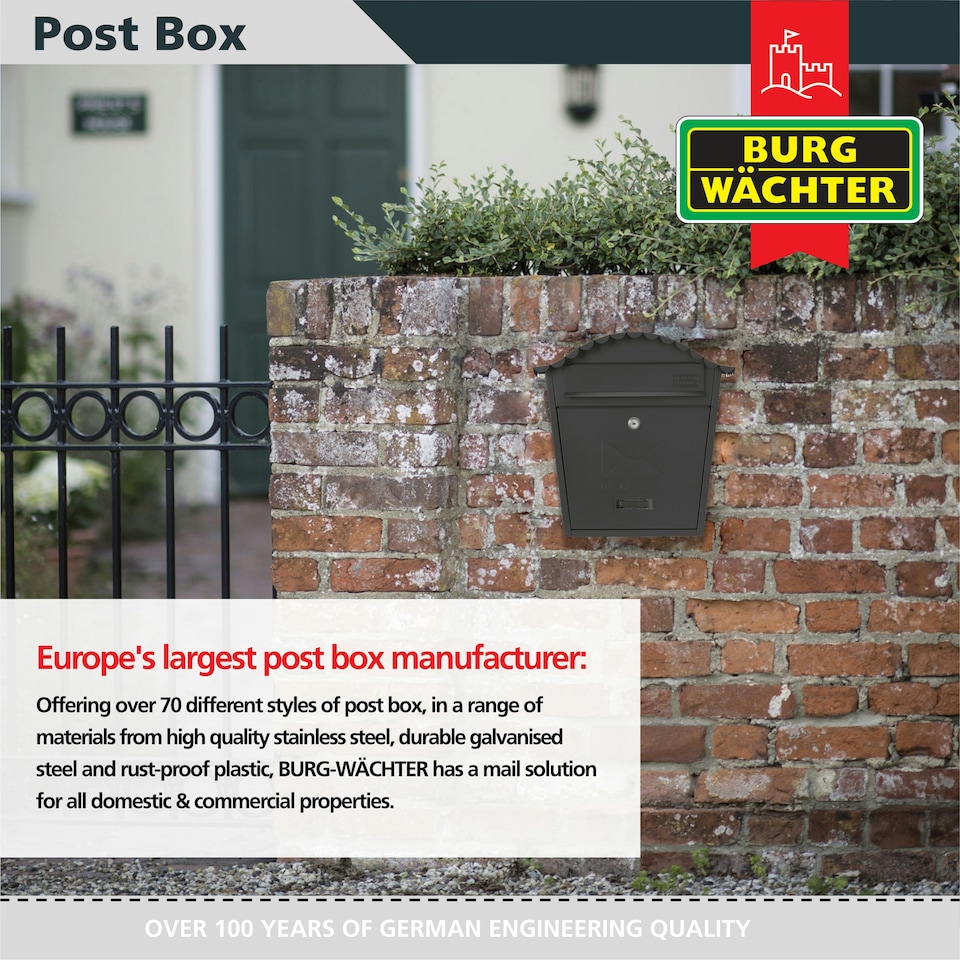 image 1 of Burg-Wachter Classic Wall Mounted Galvanised Steel Lockable Weatherproof Post Box - 36x37x13cm N/A | Anthracite