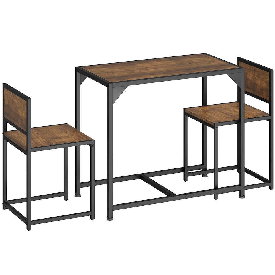 image 1 of Dining Table and Chairs Milton - 3-piece set | Brown | Industrial wood dark, rustic | 1