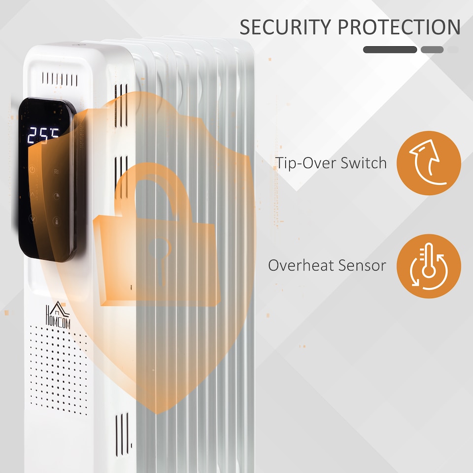 image 1 of HOMCOM 1500W Oil Filled Radiator, 7 Fin Portable Electric Heater with LED Display, 24H Timer, 3 Heat Settings, Adjustable Thermostat, Safety Cut off, Remote Control, White