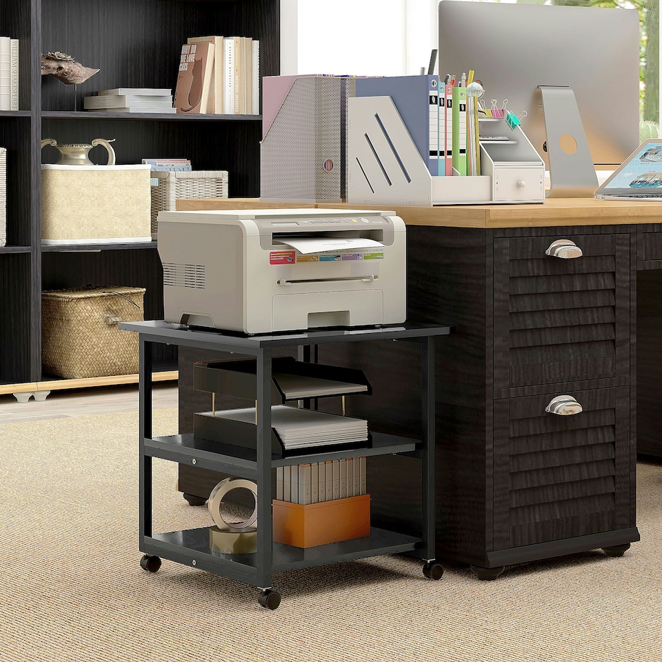 image 1 of HOMCOM Mobile Printer Stand with Storage Printer Table for Home Office Black