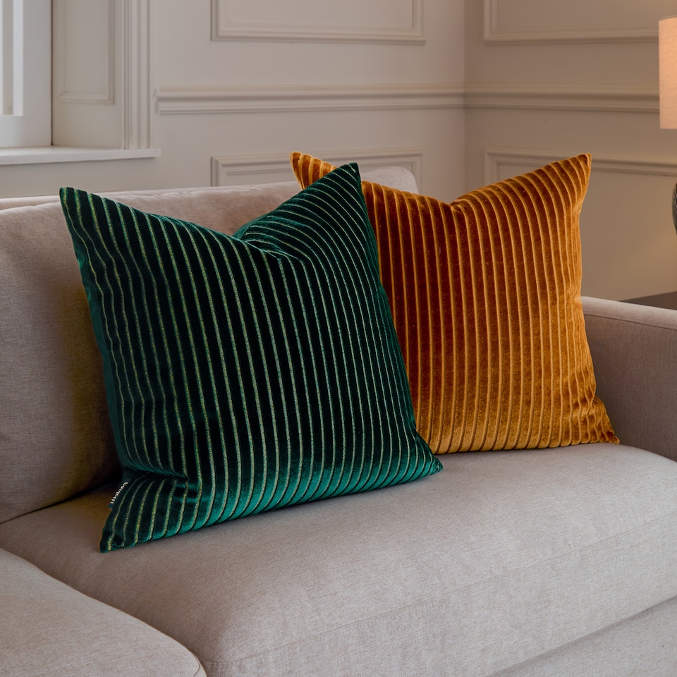 image 1 of Paoletti Savoy Stripe Velvet Cushion | Gold | Gold