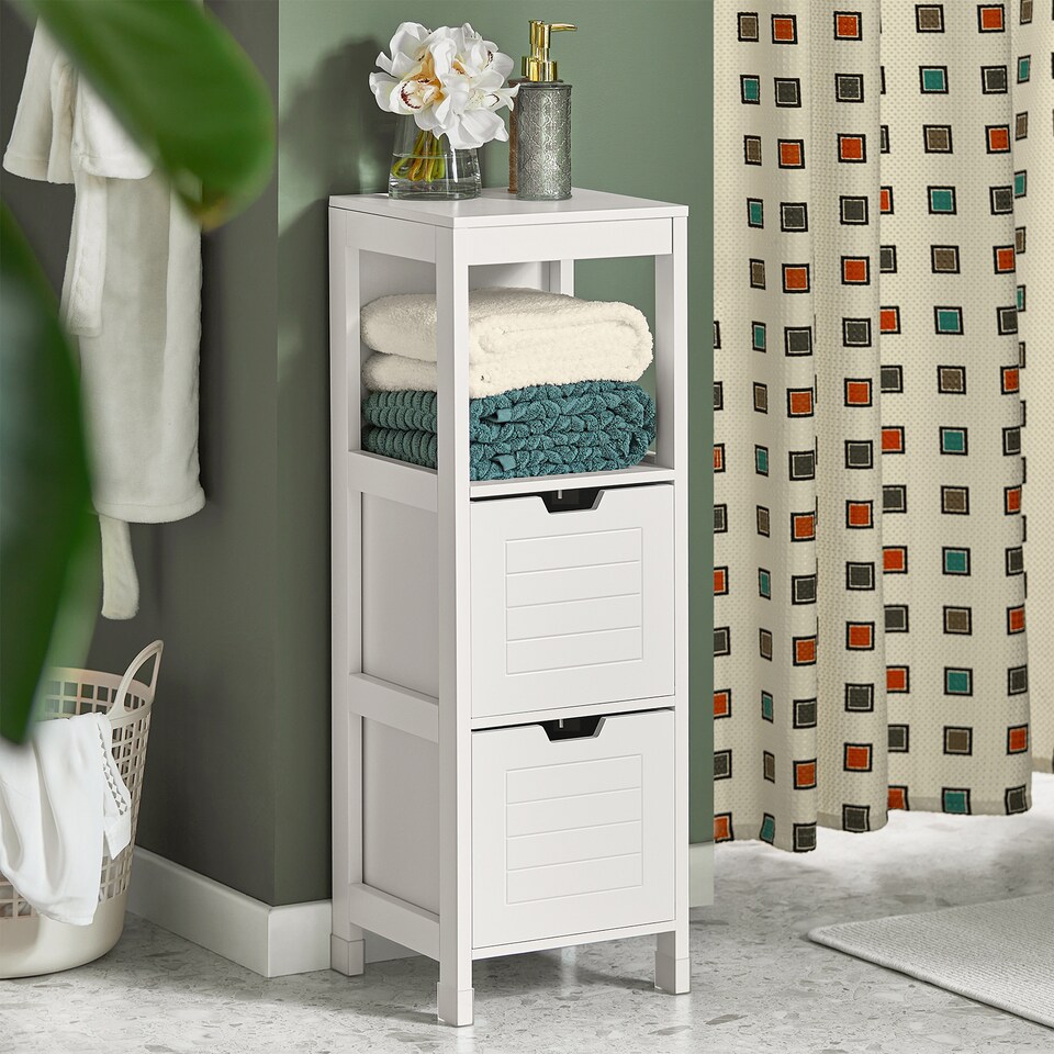 image 1 of SoBuy FRG127-W,Narrow Bathroom Cabinet with 2 Drawers and 1 Shelf | White | White