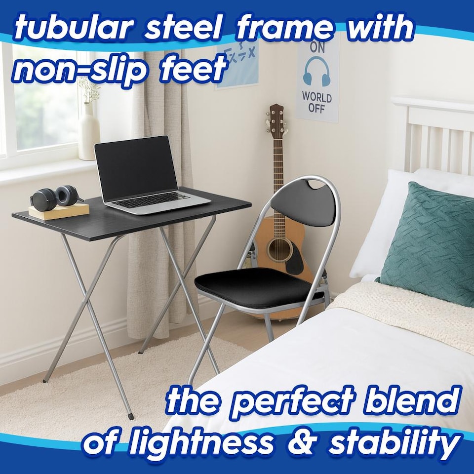 image 1 of Harbour Housewares Wooden Folding Desk - 80cm - Black/Silver | Black | Black