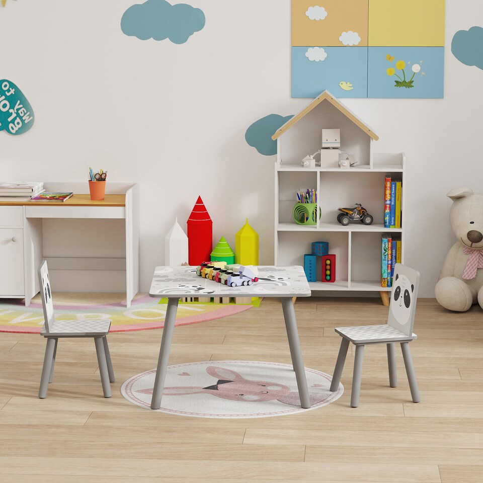 image 1 of ZONEKIZ Kids Table and Chairs, Children Desk with Two Chairs, Three Piece | Grey
