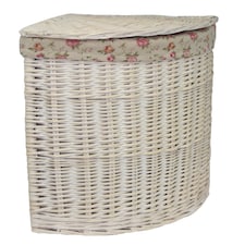 Small Corner White Wash Laundry Basket with a Garden Rose Lining Multi | Garden Rose