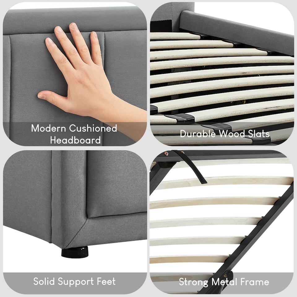 image 1 of Vida Designs Vanita 5ft King Size Ottoman Bed Storage Fabric Upholstered, Light Grey, 150 x 200cm