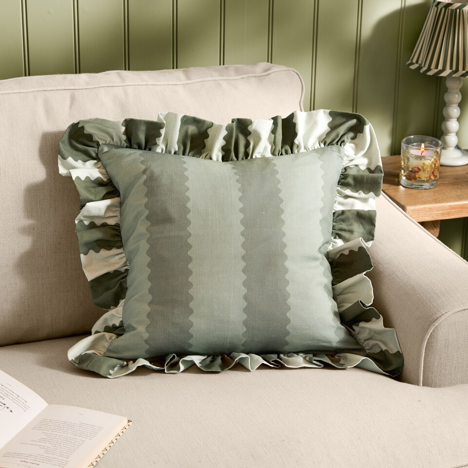 image 1 of Wylder Birdie Stripe Ruffle Cushion