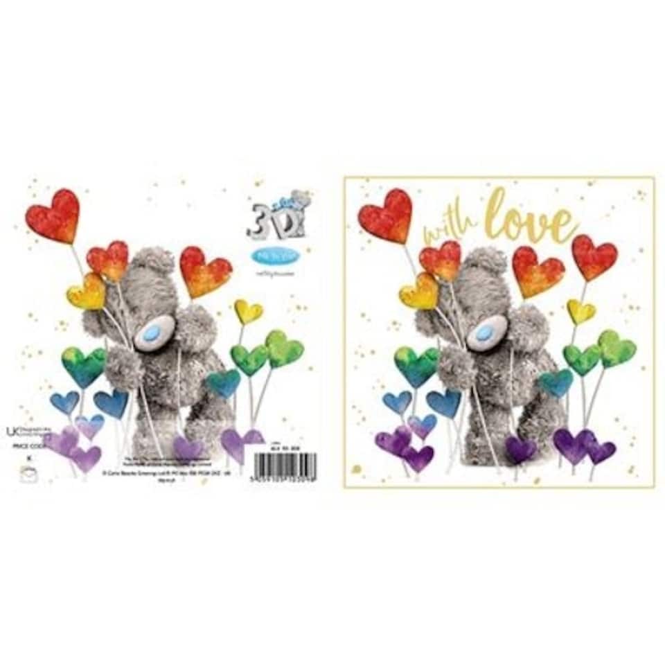 image 1 of Love Bear With Heart Balloons 3D Holographic With Love Card
