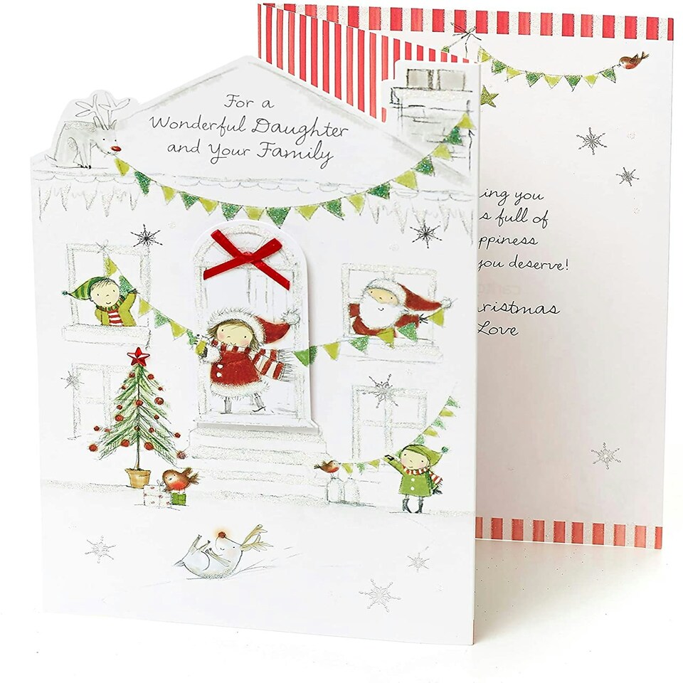 image 1 of Daughter and Family Christmas Card with Red Bow