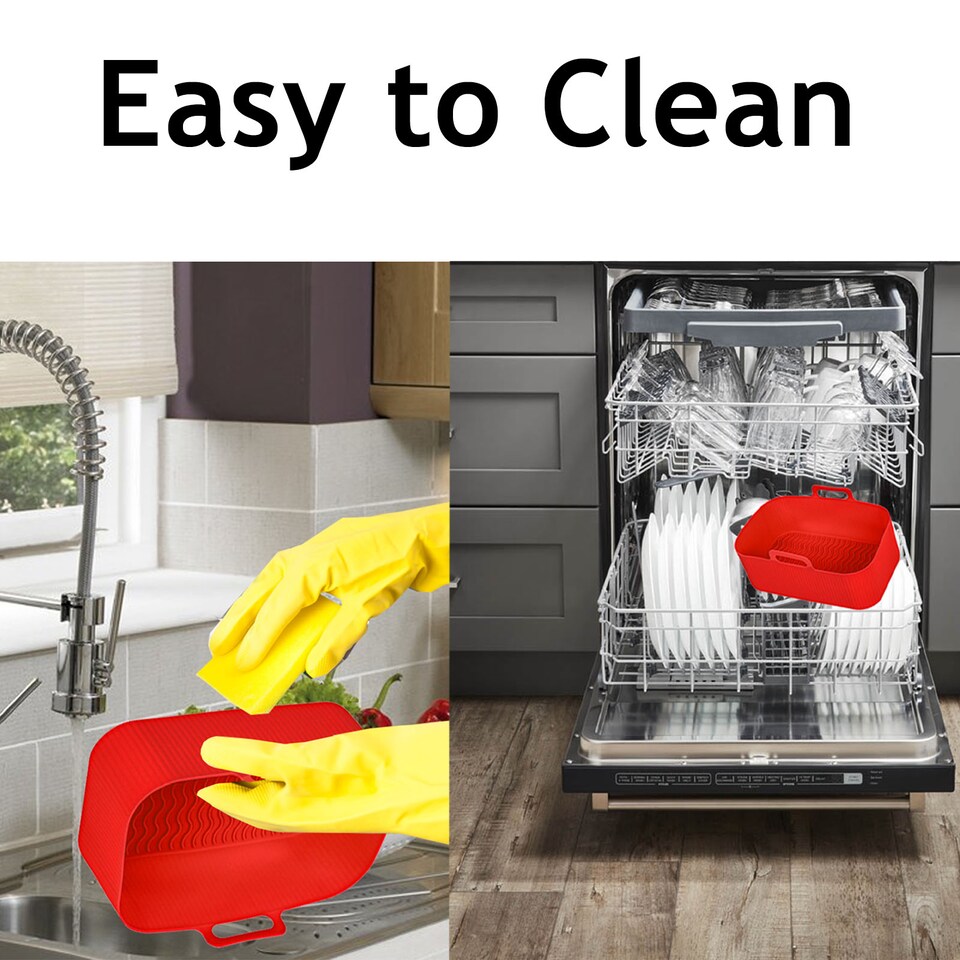 image 1 of SPARES2GO Silicone Basket Drawer Liners for Ninja AF300UK AF400UK AF451UK Air Fryer (Pack of 2, Red)