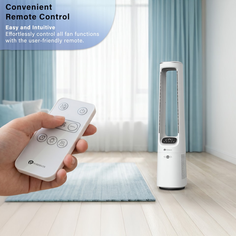 image 1 of PureMate 40" Bladeless Tower Fan with Energy-Saving 45W DC Motor – White