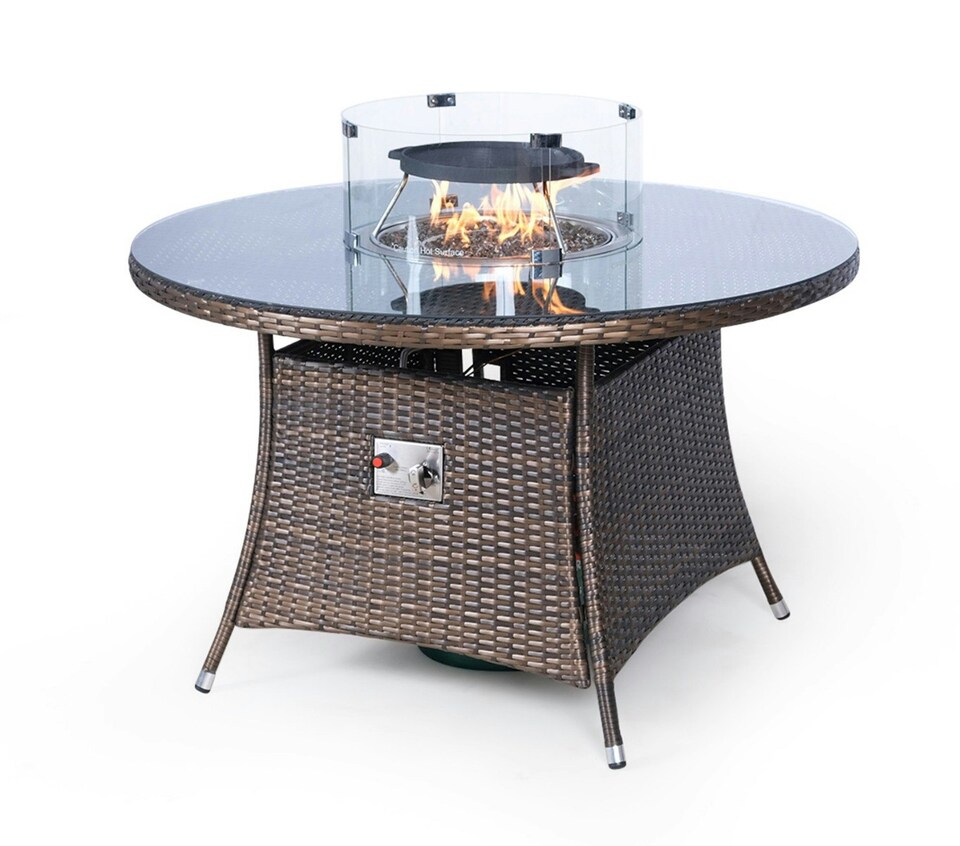 image 1 of Giardino Fire Pit 4 Seater Round Rattan Dining Table | Brown