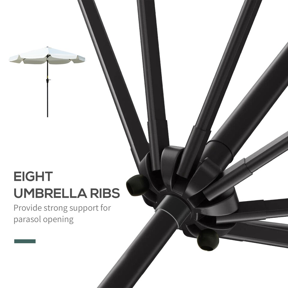 image 1 of Outsunny 2.7m Patio Parasol Garden Umbrellas Outdoor Sun Shade Table Umbrella with Tilt, Crank, 8 Ribs, Ruffles, White