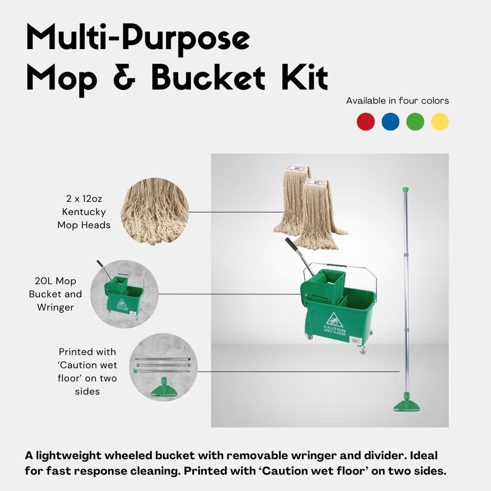 image 1 of Large 20L Commercial Kentucky Mop Bucket & Wringer Set On Wheels Schools , Offices , Shops Green