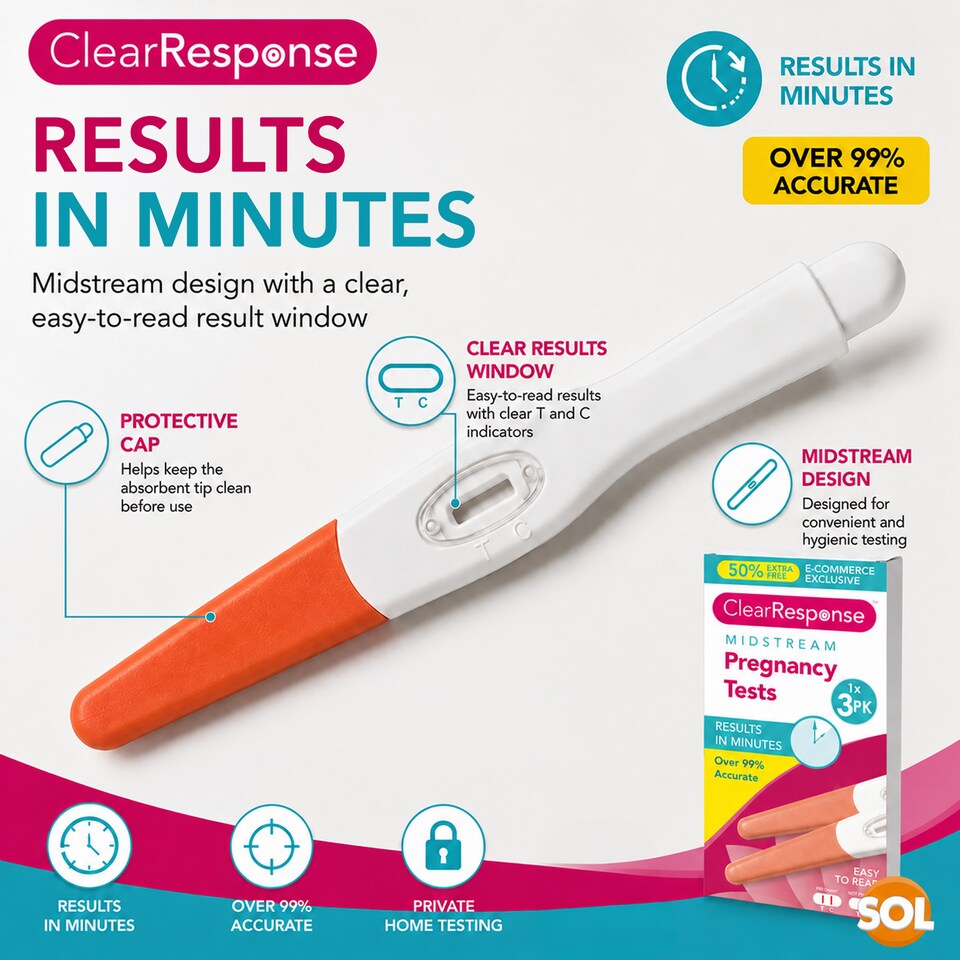 image 1 of SOL Clear Response Early Detection Pregnancy Test Kit 3 Pack