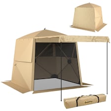 Outsunny Pop Up Gazebo Waterproof with Awning 2 x 2 m Khaki | Brown | Khaki | 198 x 198 x 197 cm