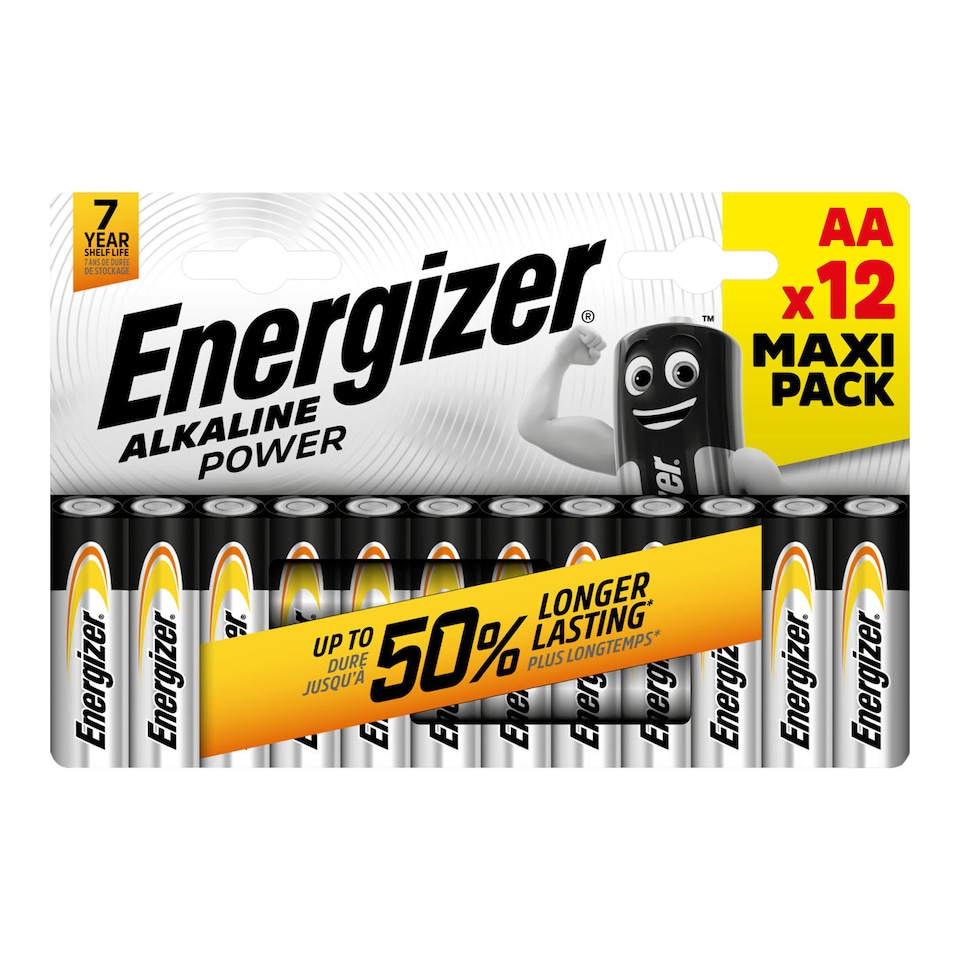 image 1 of Energizer Alkaline Power AA Batteries, Pack of 12 | Silver | 8