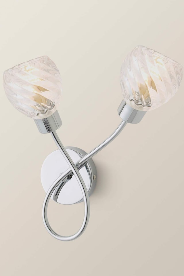image 1 of ValueLights Reyka Pair Chrome 2 Way Wall Lights Swirl Glass Shades | Chrome