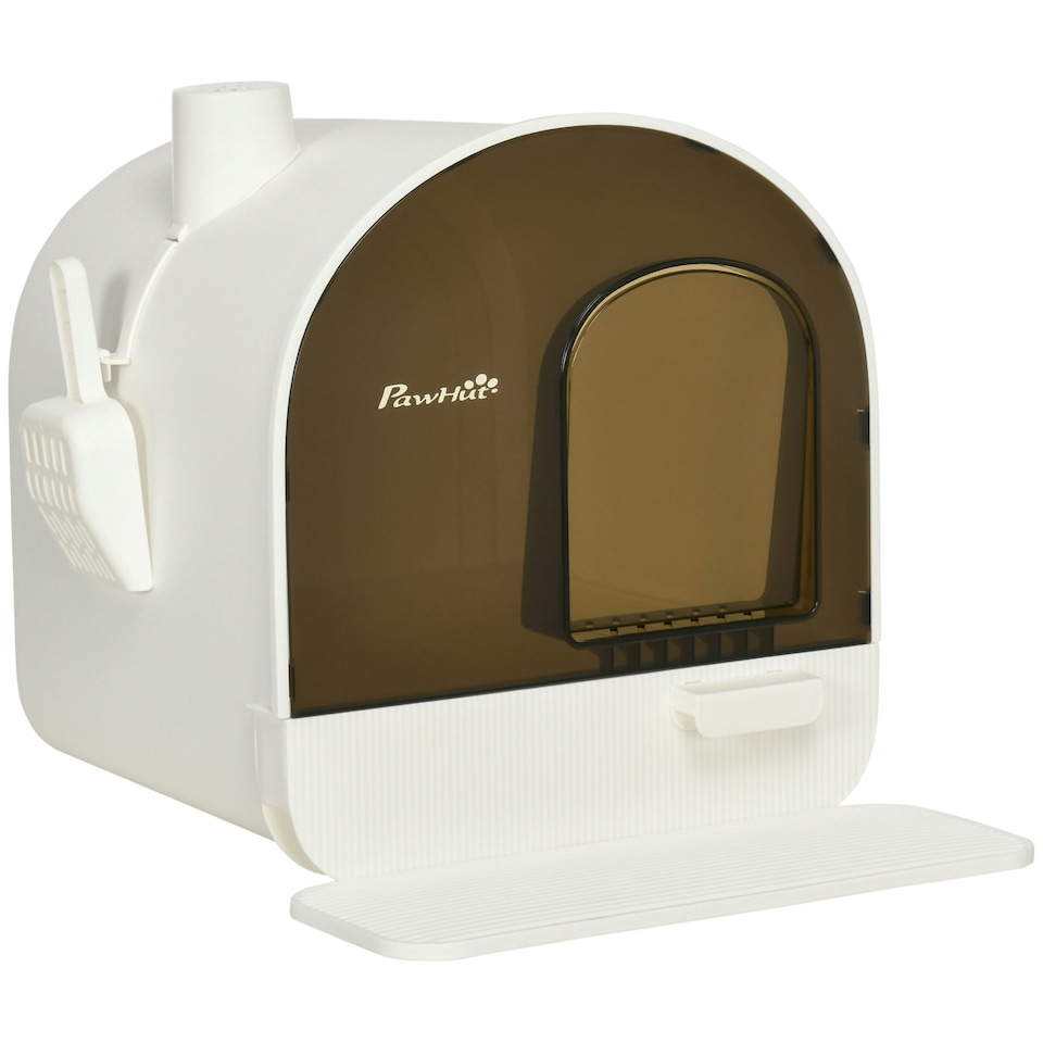 image 1 of PawHut Cat Litter Box Kitten Litter Tray w/ Lid, Scoop, Filter, Flap Door
