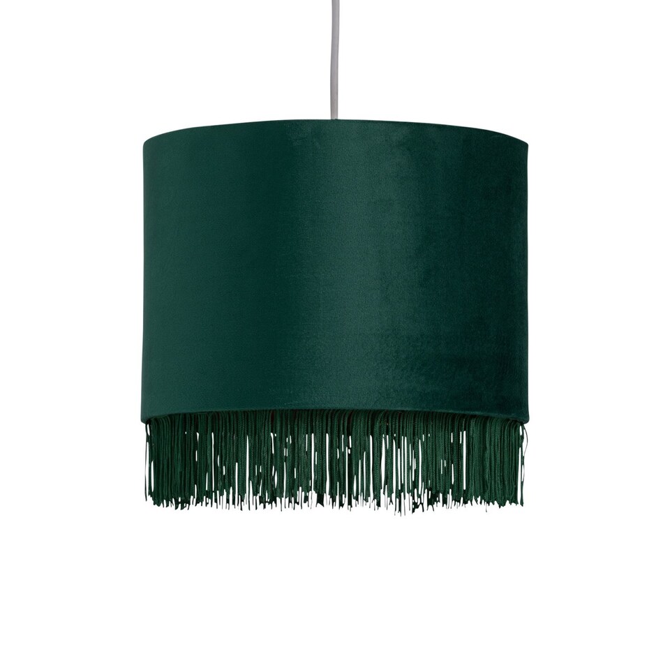 image 1 of Tassel - Dark Green Velvet with Gold Inner Easy Fit 25cm Pendant Shade | Green | Gold | Medium | 1