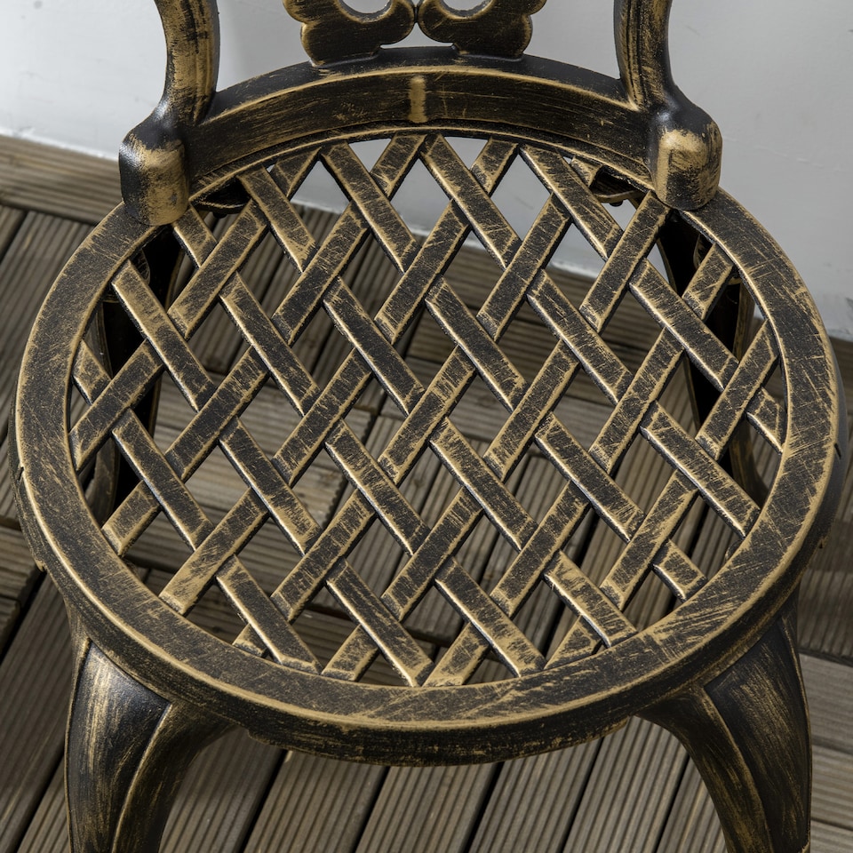 image 1 of Outsunny 3 PCs Cast Aluminium Bistro Set w/ Parasol Hole for Balcony, Brown | Bronze