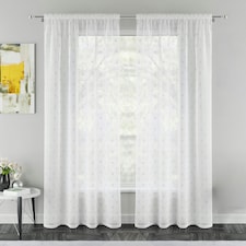 Pair of Destiny Silver Metallic Diamond Print Voile Panels 122 cm (48 inch) Rod Pocket Panels for Bedroom and Living Room