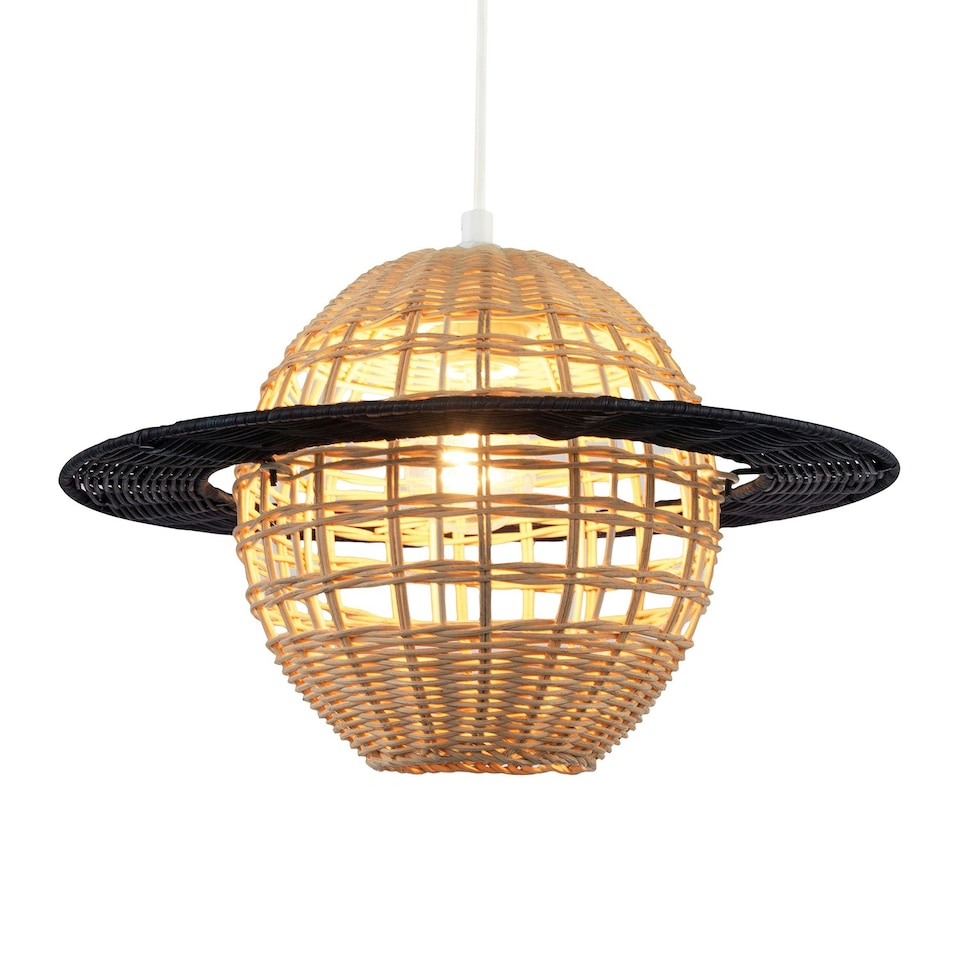image 1 of Saturn Planet Childrens Pendant Light Shade in Brown and Black Rattan Brown