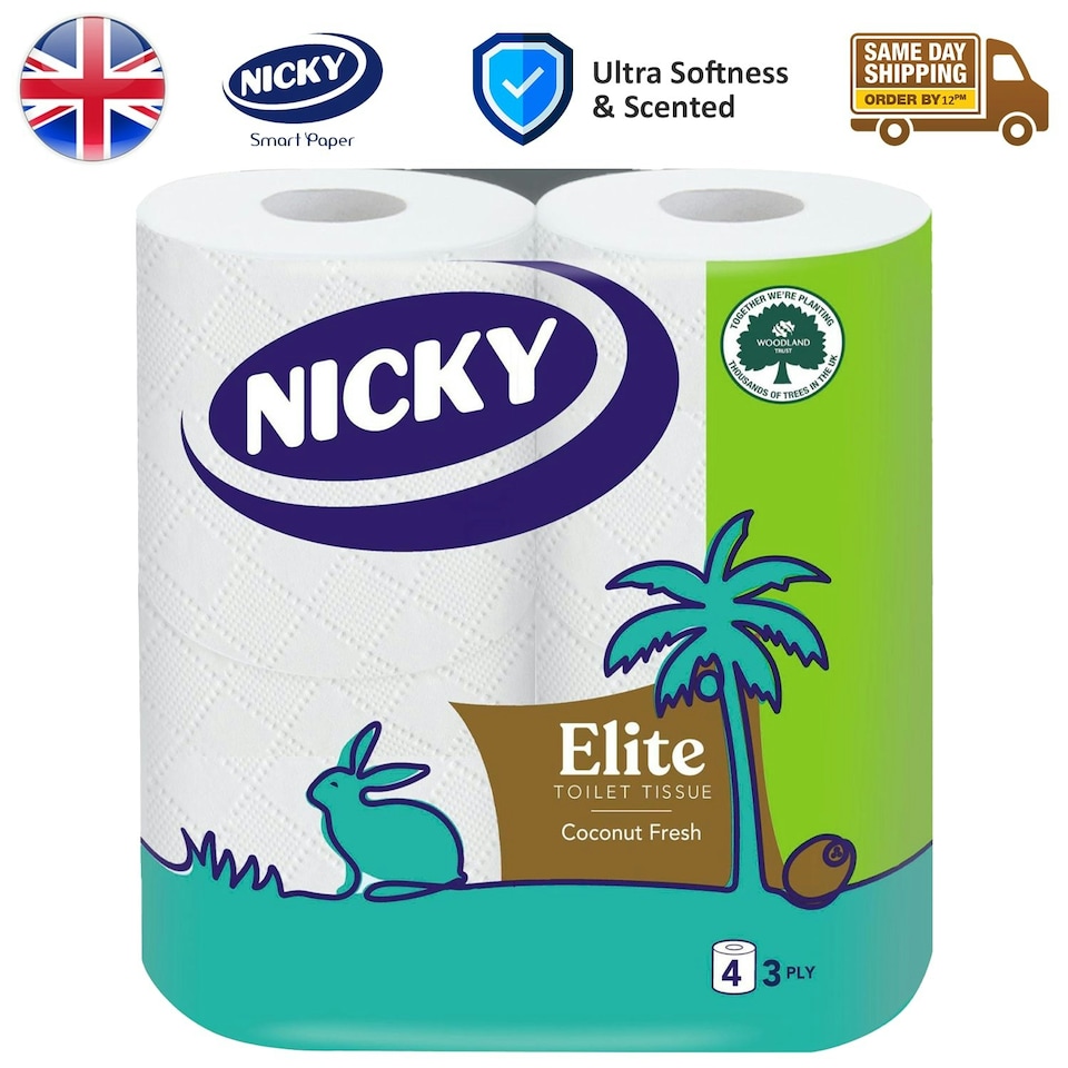 image 1 of Nicky Elite Toilet Tissue Rolls With Coconut Fresh Soft 3 Ply White Paper