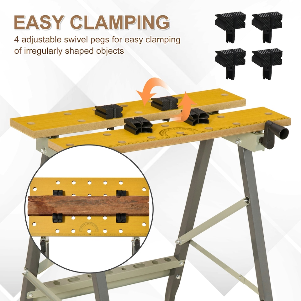 image 1 of DURHAND 4-in-1 Work Bench Adjustable Saw Horse Clamp Table Foldable Grey