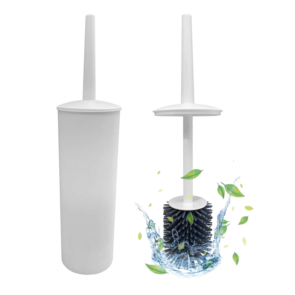 image 1 of Nicoman Turbular White Toilet Brush & Holder With Silicone Head