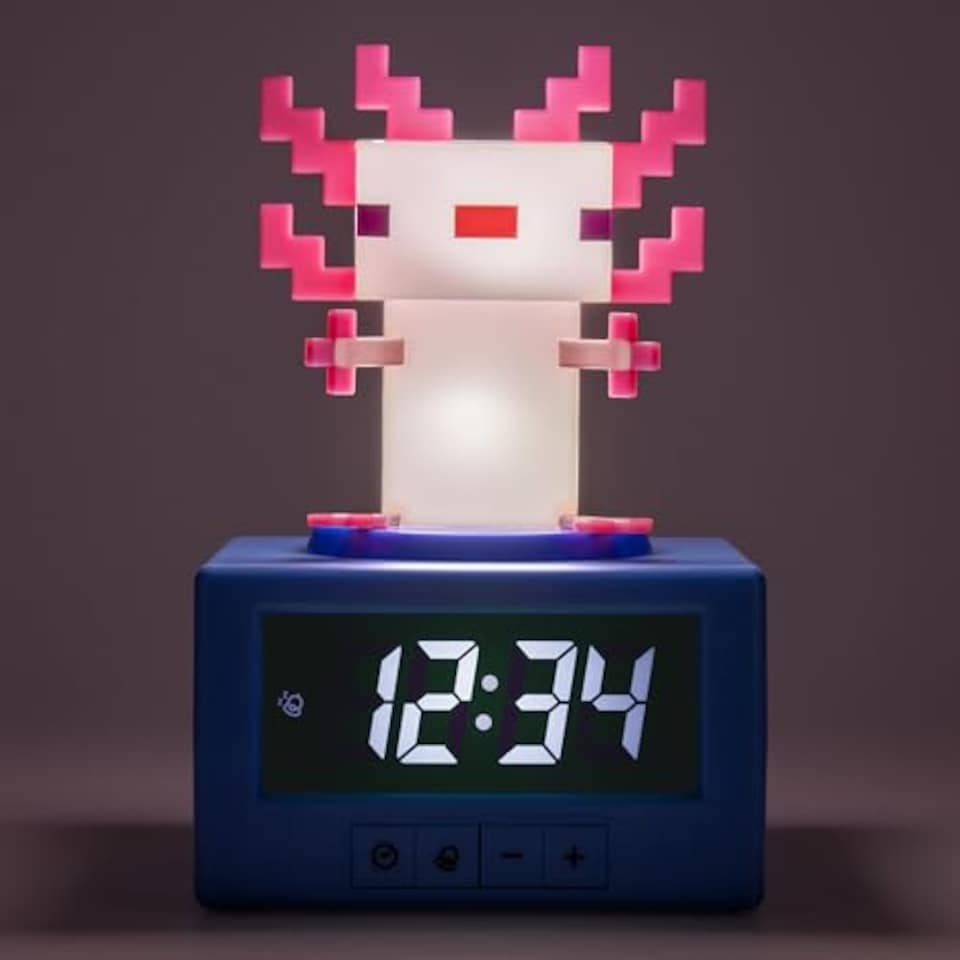 image 1 of Minecraft Axolotl Digital Alarm Clock with Night Light, Gaming Decor Gift for Kids Teens, Official Licensed, Paladone