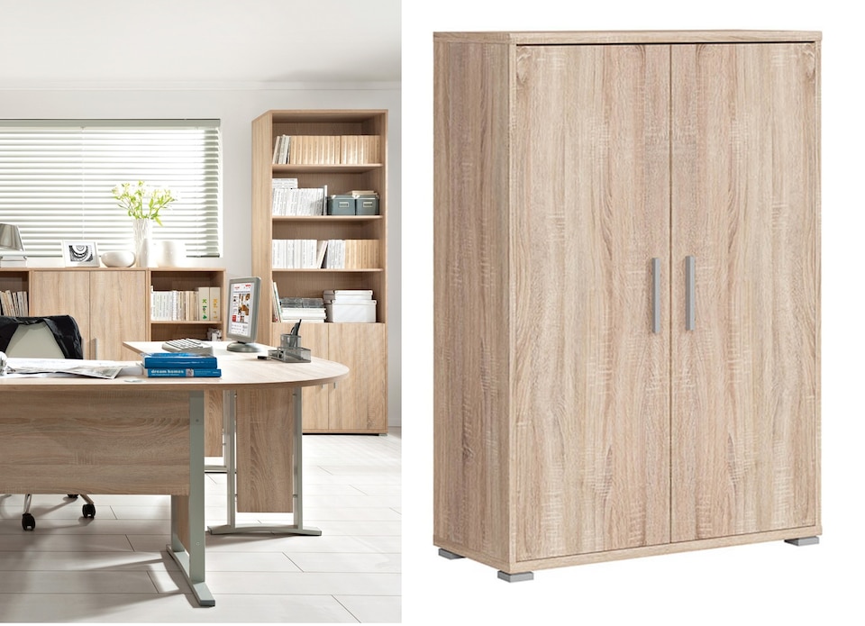 image 1 of Storage Cabinet Shelving 2 Door Unit Small Modern Sonoma Oak Effect BRW Office
