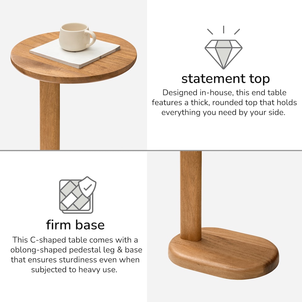 image 1 of Nora C-Shaped Solid Mango Wood Sofa Side Table for Living Room