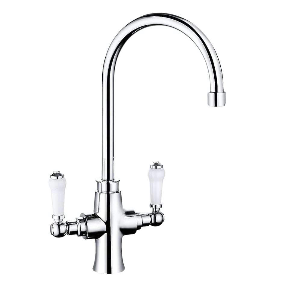 image 1 of Traditional Dual Handle Kitchen Mixer Tap, Chrome | Silver | Chrome