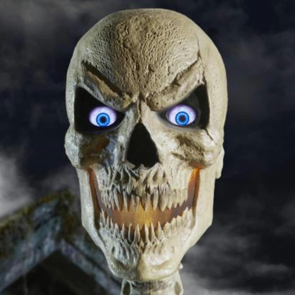 image 1 of Home Accents Holiday 12ft Standing Giant Halloween Skeleton with LCD Eyes and Posable Arms