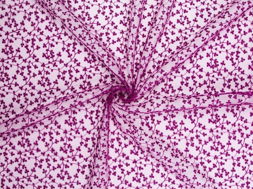 Minerva Orchid Deadstock Lurex Embroidered Lace Dressmaking Fabric per metre - 130cm / 51" Wide